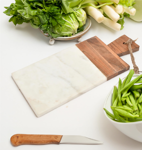 Planche à découper ronde en marbre et bois avec poignée en cuir, planches à découper en marbre et bois d'acacia, planche à charcuterie - Product Image 5