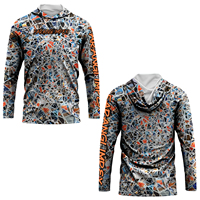 Venta al por mayor Upf50 Camisas de pesca con capucha para hombre Sublimación Poliéster Secado rápido Anti-uv Rendimiento Pesca Sudadera con capucha Jersey de manga larga