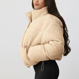 OEM โลโก้ที่กําหนดเองแจ็คเก็ตขนแกะที่สะดวกสบายขนาดใหญ่ขนแกะซิปช่องทางปกเชอร์ปาแคชเมียร์ผู้หญิงแจ็คเก็ตปักเป้า - Product Image 3