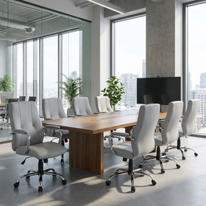 New York Grey Eco- Leather Executive <b>Chair</b> Modern Task Boss <b>Chair</b> Adjustable Ergonomic Home Office <b>Chair</b> PU Wood Aluminium - Product Image 3