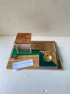 Juego de bandejas de resina epoxi de madera para decoración del hogar de diseño único moderno más vendido con quemador bakhoor y quemador Mubakhir con mango de Metal - Product Image 6