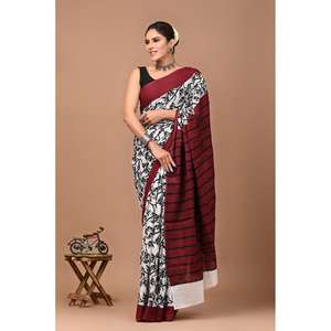 Sari Jaipuri Banarasi en Georgette douce et lourde avec tissu en filet brodé en coton Mul Mul, style ethnique moderne, prix bas - Product Image 1