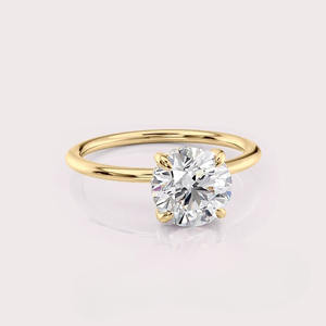 IGI Certified Round Lab Created Diamond Engagement <b>Ring</b> 14K White / Rose & Yellow Gold Hidden Halo Bridal <b>Ring</b> - Product Image 5