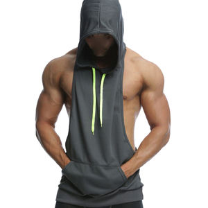 Camisetas sin mangas con capucha personalizadas para hombre con bolsillo de canguro tejido al por mayor para mejorar el rendimiento de la comodidad en los entrenamientos - Product Image 1
