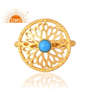 Última Venta de latón 18K chapado en oro Natural turquesa anillo de piedras preciosas Demi fabricante de joyería fina - Product Image 3