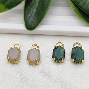 Nouveau Design à la mode teint émeraude pierre précieuse hexagone pendentif 925 argent broche réglage bijoux de charme - Product Image 2