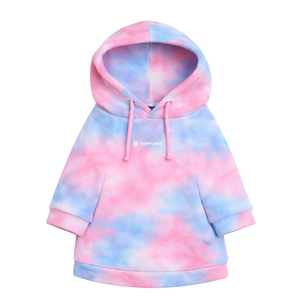 เสื้อฮู้ดดี้กำมะหยี่สำหรับสุนัข สีชมพู-ฟ้า ลายมัดย้อม เนื้อผ้านุ่ม ขนฟู สวมใส่สบาย อุ่นสบาย เหมาะสำหรับสุนัขขนาดกลางถึงใหญ่ ใส่ได้ในช่วงฤดูหนาว - Product Image 4