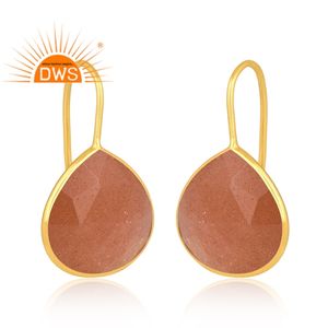 Dernière conception de boucles d'oreilles en argent sterling avec pierre de lune pêche naturelle Fabricant de bijoux personnalisés - Product Image 2