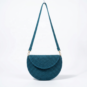Green Woven Raffia Lightweight Summer Magnetic Closure Mini Halfmoon Shoulder Handbag Flap <b>Purse</b> for Women Beach Travel - Product Image 6