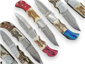 1 Pieza, Cuchillo Plegable de Acero de Damasco de Grado Industrial, Estilo Nórdico, Mango de Madera de Ciervo, Funda de Cuero, EDC de Bolsillo, para Caza y Camping - Product Image 2