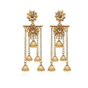 Kriaa Brown Kundan Stone Gold Plated Dangler <b>Earrings</b> <b>Fine</b> <b>Cuff</b> 1310564 - Product Image 1