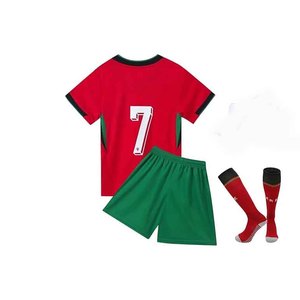 Men's Red Soccer Jersey Kit Set with Green Shorts and Socks Number 7 Sublimated Print Moisture Wicking Polyester Uniform - Product Image 1