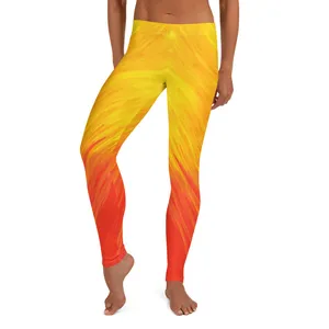 High Waist Elastic Waist Full Length Yoga <b>Leggings</b> Gradient Color Orange Yellow Heat-Transfer Printing Spandex Polyester - Product Image 3