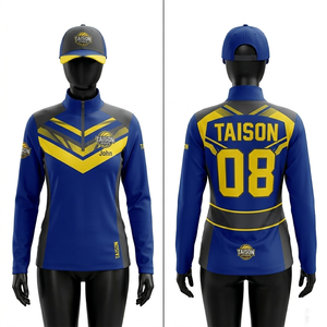 Sudadera de Entrenamiento de Voleibol para Mujer, 260 GSM, Poliéster Interlock, Diseño de Paneles Azules y Amarillos, Sublimación, Logotipo Personalizado - Product Image 1