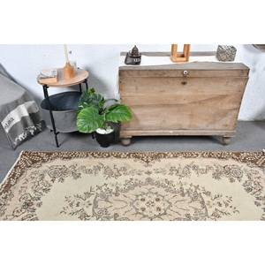 พรมขนสัตว์สีน้ำตาลเบจ7ft วินเทจ3.9ชิ้นงานแฮนด์เมดสไตล์คลาสสิกตุรกีมีดีไซน์เย็บปะติดปะต่อกันด้านหลังทำจากยางสำหรับใช้ข้างเตียง - Product Image 2