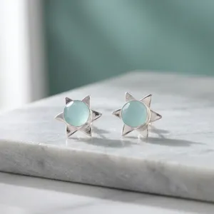 Boucles d'oreilles artisanales en chalcédoine aqua, serties d'argent sterling 925, pour femmes et filles. - Product Image 3