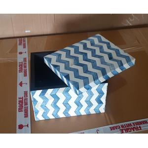 กล่องเก็บเครื่องประดับแบบฝังกระดูกสีฟ้าสีขาวทำด้วยมือกล่องเก็บของตั้งโต๊ะที่ทันสมัยหรูหรามีลวดลายเรขาคณิตสำหรับตกแต่งบ้าน - Product Image 1