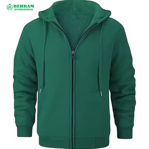 Sudadera con Capucha y Cremallera Unisex de Forro Polar Grueso, Color Verde Seguridad, Lisa, 100% Algodón Transpirable - Product Image 2