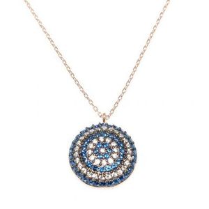 Pendentif œil porte-bonheur en argent sterling 925, style bohème rond avec pierres roses, bleues et blanches, plaqué or, acier inoxydable, cadeau - Product Image 1