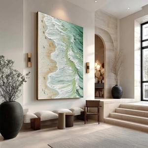 Nouvelle Arrivée - Peinture Murale sur Toile Peinte à la Main, Nature Morte, Médiathèque de Techniques Mixtes, Toile Carrée avec Corde de Chanvre et Pierres Naturelles - Product Image 1