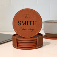 6 sous-verres en cuir personnalisés avec support sous-verres ronds personnalisés sous-verres en cuir gravés pendaison de crémaillère et cadeau de mariage