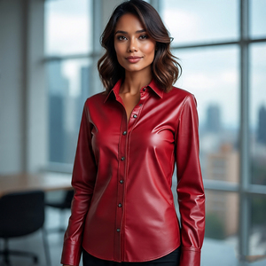 เสื้อนอกสำหรับผู้หญิงเสื้อหนังแกะแขนยาวทรงพอดีตัวเสื้อหนังแฟชั่นติดกระดุมแบบลำลองสำหรับผู้หญิง - Product Image 2