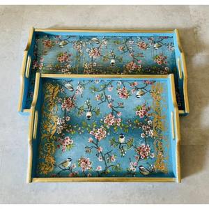Luxury Set Of 2 Designer Meena <b>Trays</b> Perfect For Gifting Serving <b>Snacks</b> Weddings Parties Events And Home Decor From India - Product Image 3