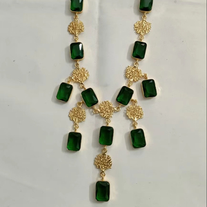 Collar de piedra Natural verde hecho a mano tradicional, joyería de boda de moda, chapado en oro y plata, joyería de latón al por mayor - Product Image 1