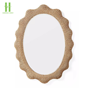 ¡MEJOR VENDEDOR! Espejo de pared decorativo festoneado redondo de ratán ecológico Handwicker para dormitorio baño precio al por mayor - Product Image 3