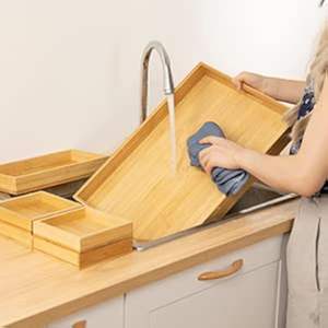 Elegante bandeja de servicio de madera con acabado liso, ideal para mesas de comedor, mostradores de cocina y mesas de café - Product Image 6