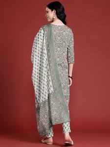 Mujeres motivos étnicos impreso algodón Kurta con pantalones y con Dupatta indio Pakistán Salwar kameez traje - Product Image 3