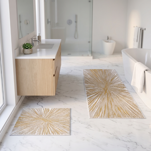 Kate Ecru Beige Recycled Cotton Yarn Dyed Jacquard Woven Bath <b>Rug</b> Set 40x60 cm + 60x100 cm - Product Image 3