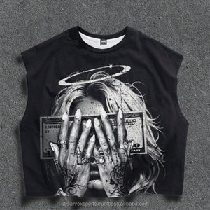 Nouvel arrivage personnalisé : Ensemble 2 pièces pour homme (T-shirt et short) sans manches, ourlet brut, 100 % coton, pour le sport et le basketball - Product Image 3