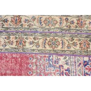 Tapis en laine turque vintage de 17 pieds x 31 pieds Tapis de salon tissé plat beige et rouge avec support en latex - Product Image 5