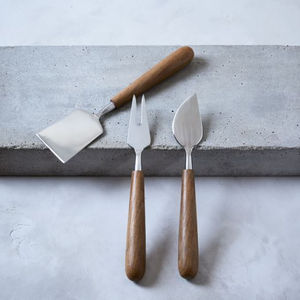 Lujoso juego de cubiertos de acero inoxidable, cubiertos pulidos brillantes, herramienta para queso, cortador de 3 cuchillos, diseño de mango de madera de Bambú - Product Image 1