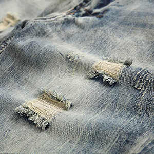 High Street Fashion Short en denim vieilli pour hommes Logo personnalisé Techniques de broderie solide Short en jean à taille élastique - Product Image 5