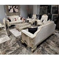 Meilleur ensemble de canapés de salon en teck véritable sculpté à la main, style baroque, argenté poli, capitonné, prix de gros