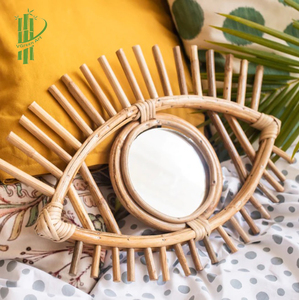 Eye Shaped Rattan Wall Mirror Handwoven Glass Eco-Friendly Mid Century Modern <b>Graduation</b> Birthday Decor Hanging Mirror Bohemian - Product Image 1