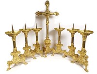 Ensemble de six chandeliers en laiton avec croix d'autel assortie, fournitures d'église pour la prière, décoration religieuse, usage liturgique et spirituel