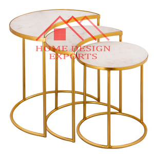 2025 Gold Finished Metal Nesting Table Furniture Marble Top Hexagon Top Sofa side Table - Product Image 4