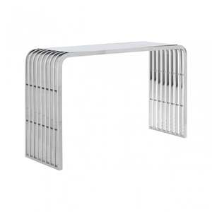Mesa Consola con Estructura Metálica Plateada en Forma de X y Cubierta de Vidrio Transparente para un Acabado Moderno y Elegante - Product Image 6