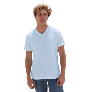 T-shirt pour homme en coton biologique de luxe 100% bleu ciel, col en V, pré-rétréci, certifié GOTS, manches courtes, respirant, coupe ajustée - Product Image 3