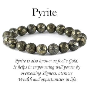 Bracelet de richesse en cristal naturel certifié (8 mm) – Pyrite taillée en diamant – Santé et succès – Testé en laboratoire – Bracelets et joncs en cristal doré - Product Image 2