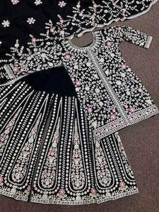 Designer indien porter de qualité supérieure Faux Georgette lourd brodé et pierre travail à la main haut et Garara avec Dupatta - Product Image 6