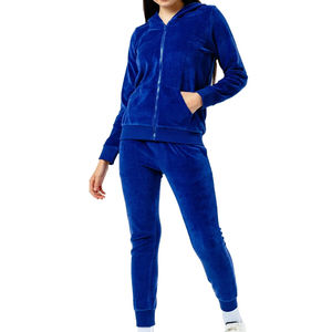 Conjunto de Chándal de Terciopelo Vintage para Mujer, Talla XXL, Estilo Informal, Ecológico, con Capucha y Pantalones Jogger, Diseño Sólido con Logotipo - Product Image 1