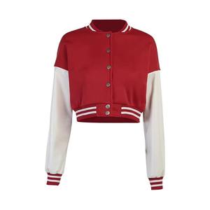 Blouson aviateur universitaire rouge personnalisé pour femmes avec slogan Style Letterman en laine et cuir - Product Image 4