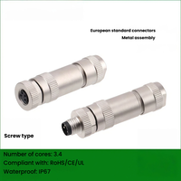 Connecteur industriel M8 en laiton nickelé étanche IP67, type soudable, 3, 4, 5, 8 broches, code D