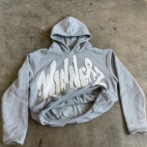 Custom Applique Patch Distressed Embroidery Hoodie Streetwear Vintage Washed Boxy Crop <b>Raw</b> Hem Men Hoodie - Product Image 5