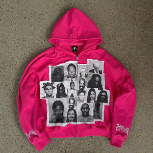 Sweat à capuche zippé à épaules tombantes pour hommes Sweats à capuche courts avec logo personnalisé de haute qualité avec broderie patchwork graphique - Product Image 1