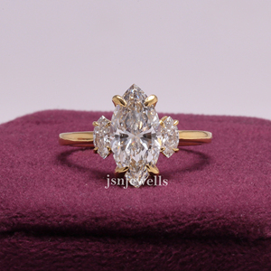 Anillo de compromiso de diamante de corte Marquesa cultivado en laboratorio, K oro sólido de 10, certificado IGI, lujoso anillo de regalo con 3 piedras para mujer - Product Image 1